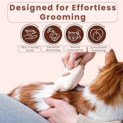 Cat being groomed with FurMist steam cleaning pet brush