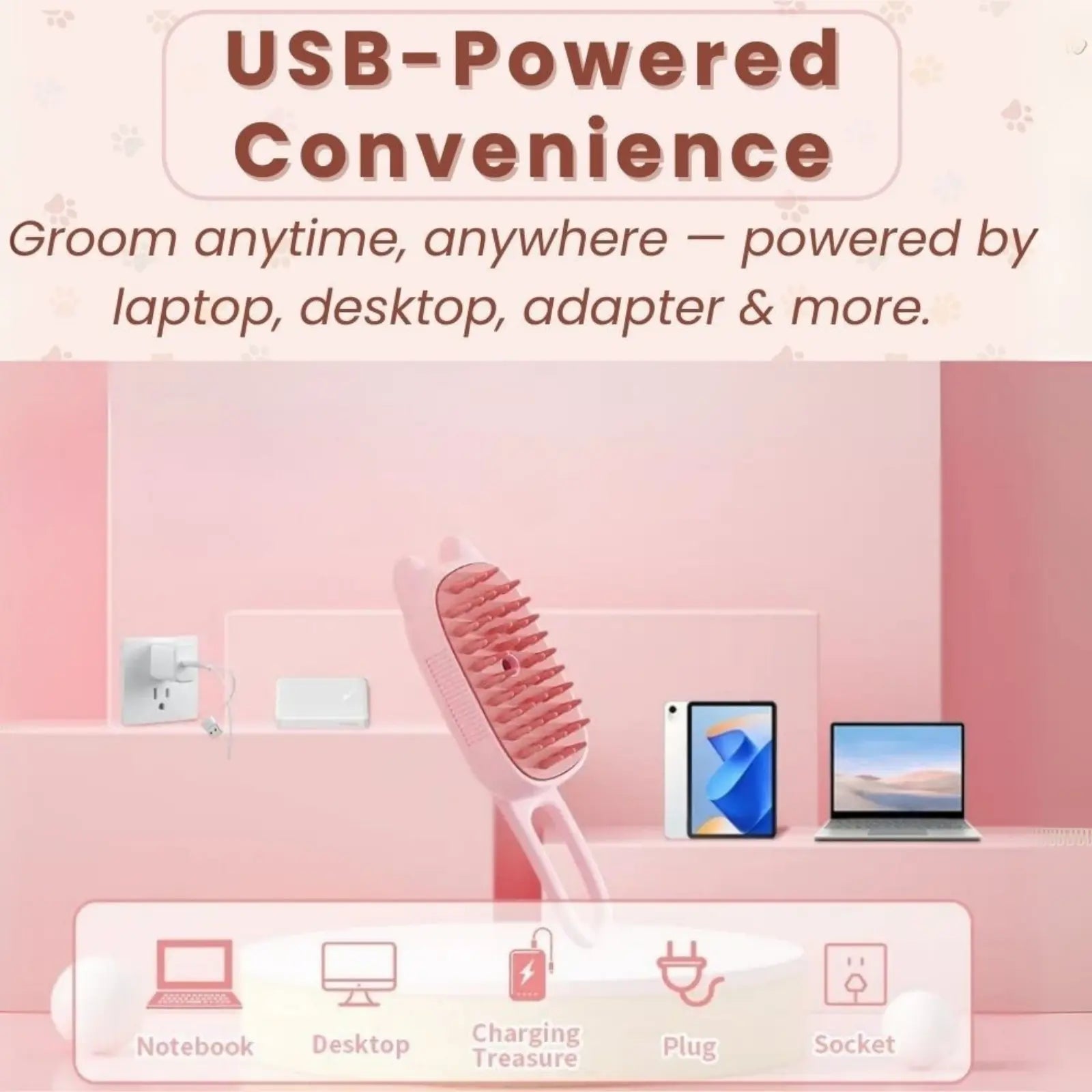 FurMist pet brush charging via USB power bank