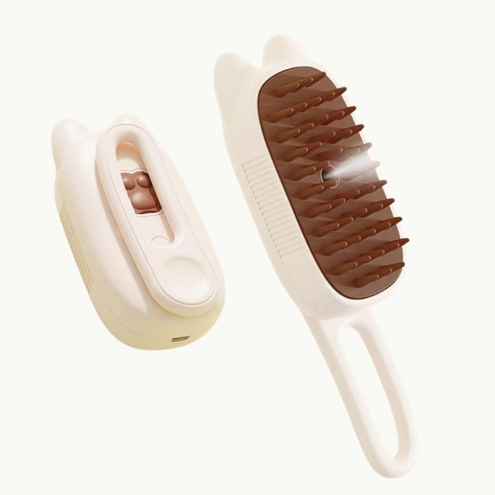 FurMist brown steam pet brush front and side view