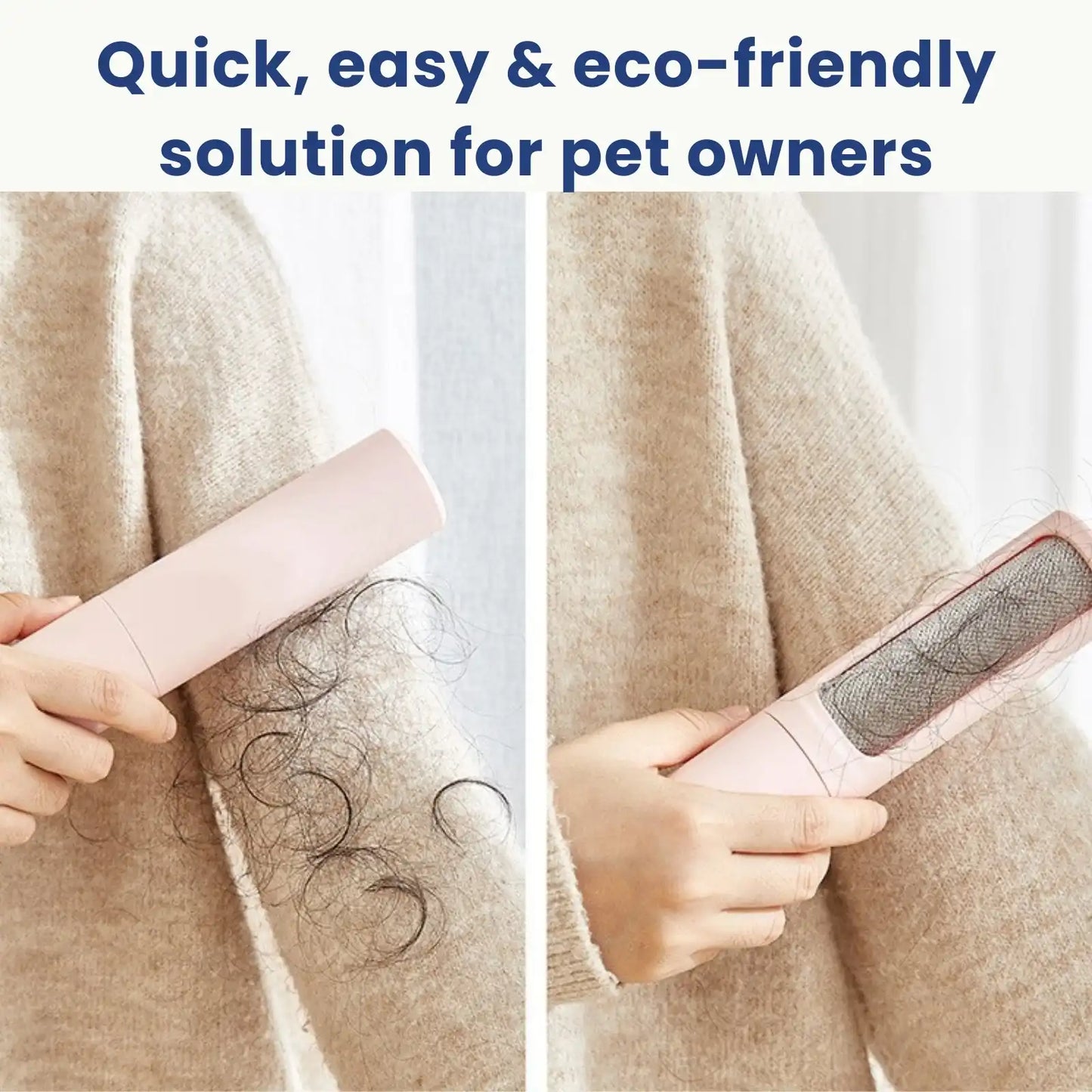 Pet owner using FurSweep™ hair remover brush on clothing fabric