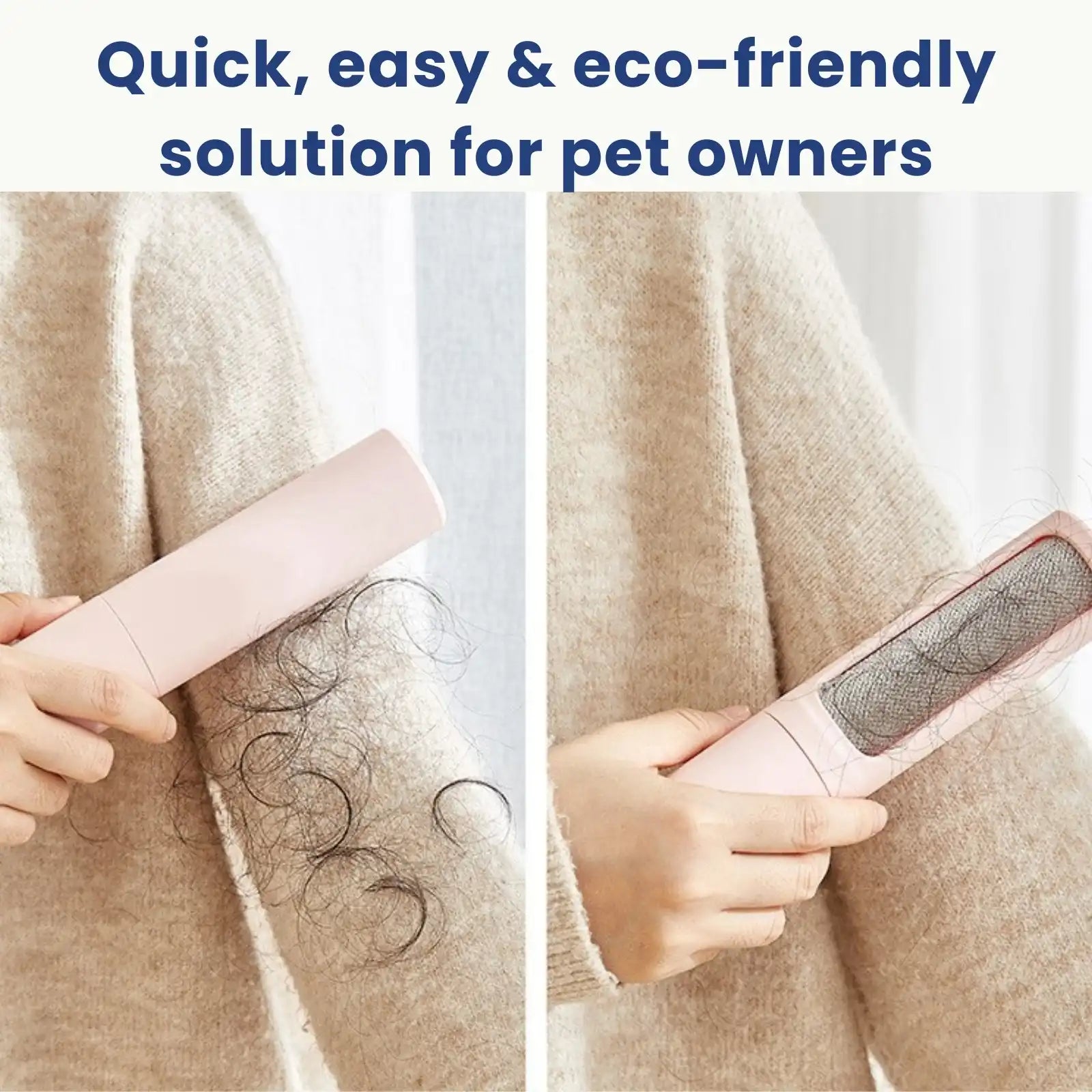 Pet owner using FurSweep™ hair remover brush on clothing fabric