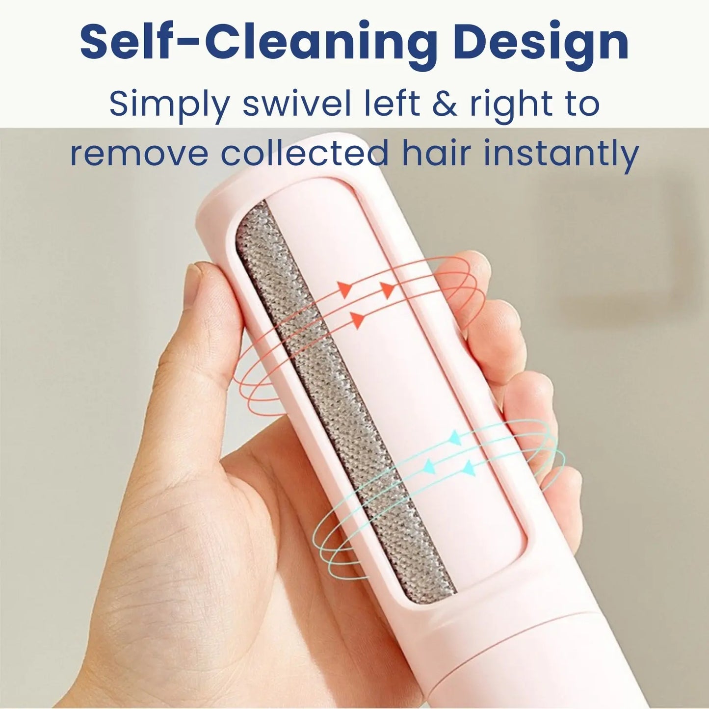 Self-cleaning FurSweep™ brush being rotated to remove collected fur