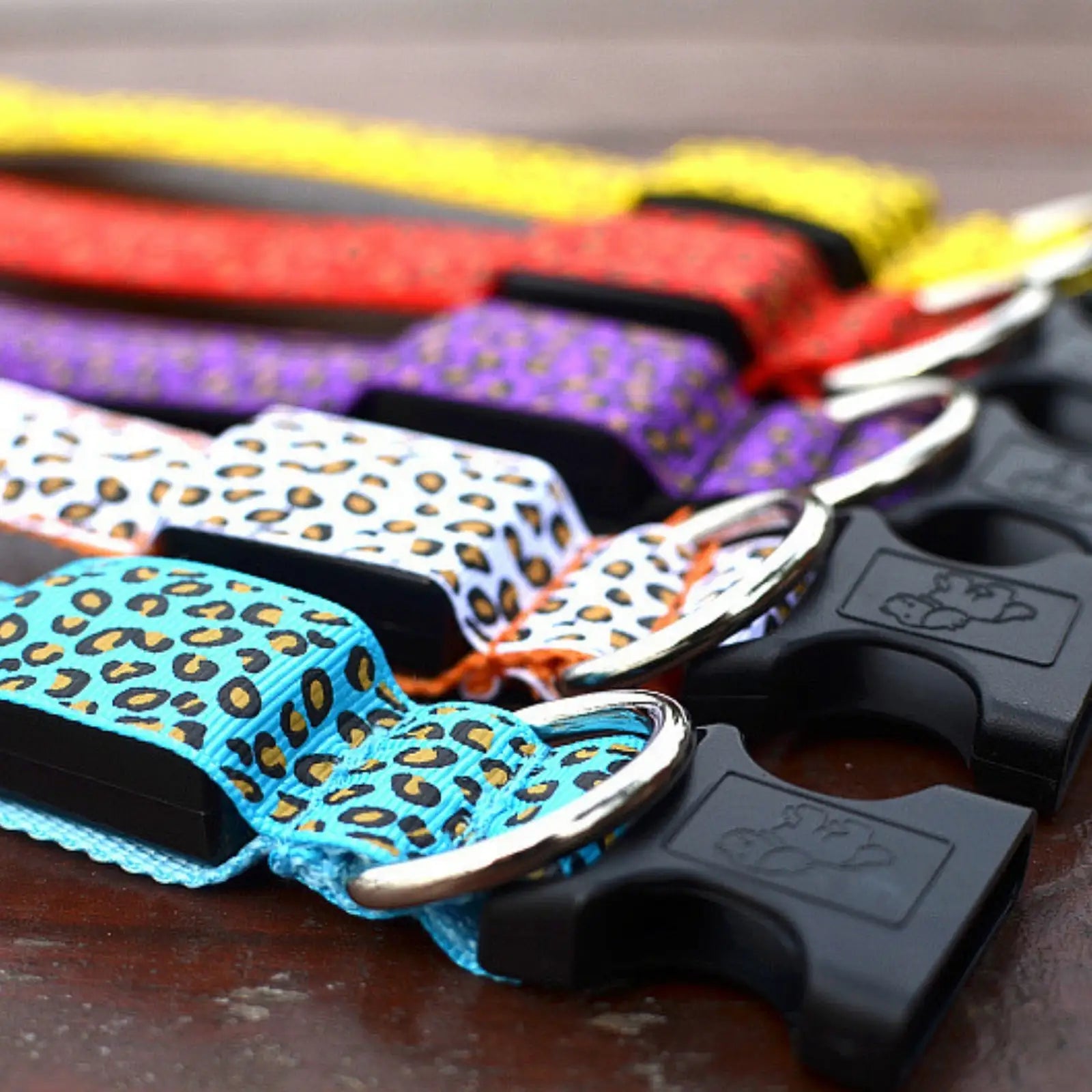 Set of GlowGuard LED dog collars in close up view