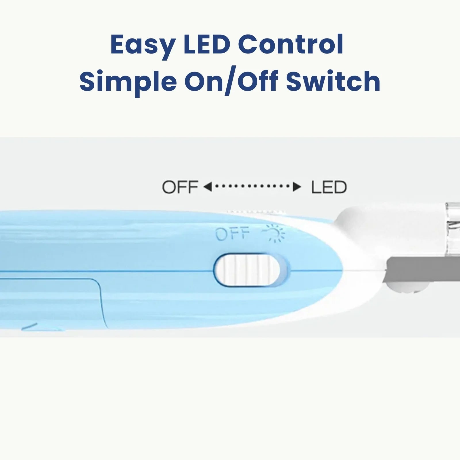 Close-up of LookPaw™ LED pet nail clippers with on-off switch