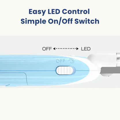 Close-up of LookPaw™ LED pet nail clippers with on-off switch