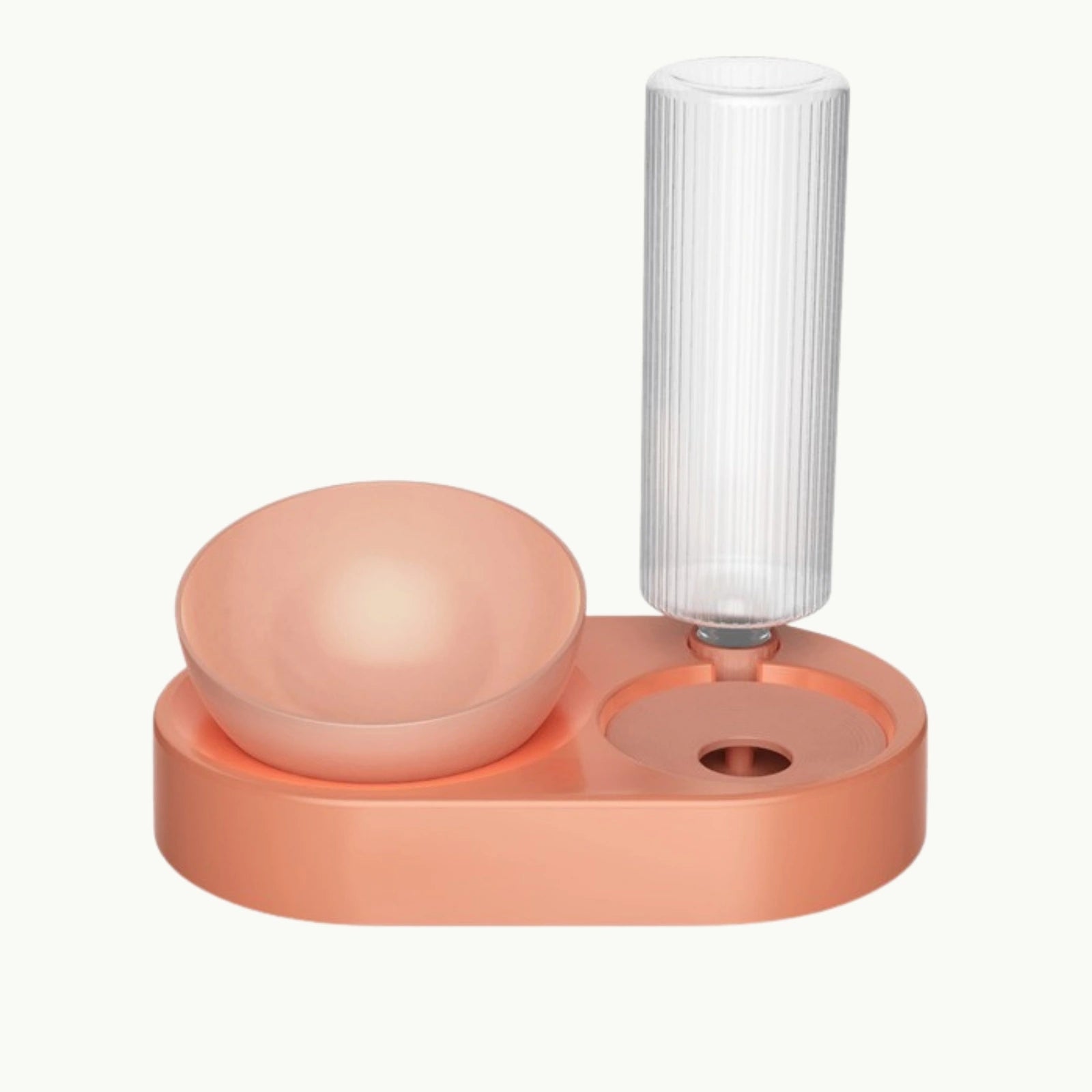 PawSip 2-in-1 pet food and water bowl with auto-refill bottle in color coral orange