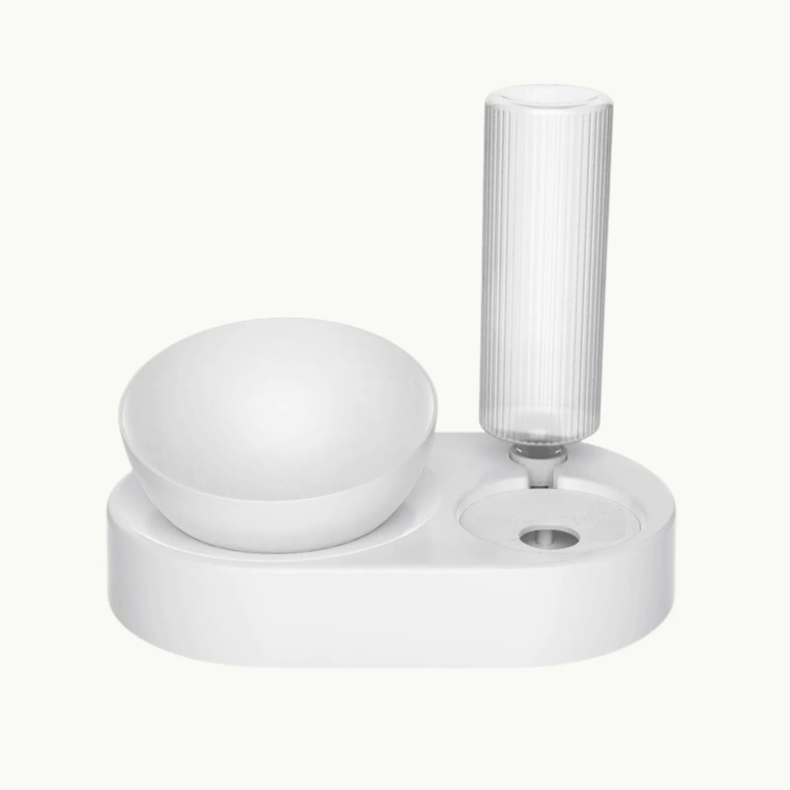 PawSip 2-in-1 pet food and water bowl with auto-refill bottle in color pure white