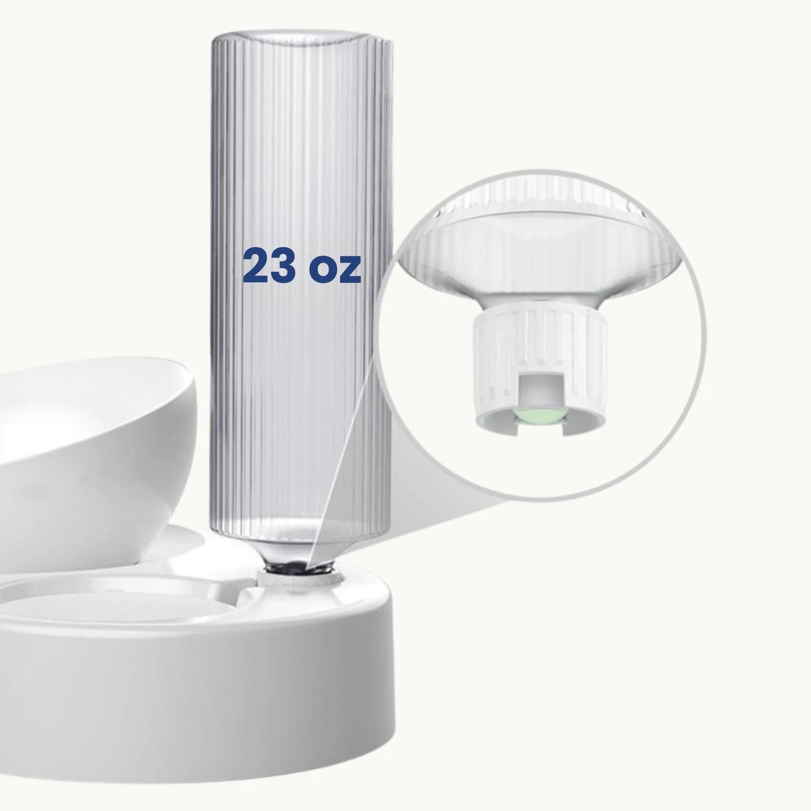 PawSip pet feeder bowl with 23oz water bottle measurement