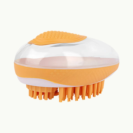 Orange LookPaw™ pet bath and grooming brush with built-in soap dispenser