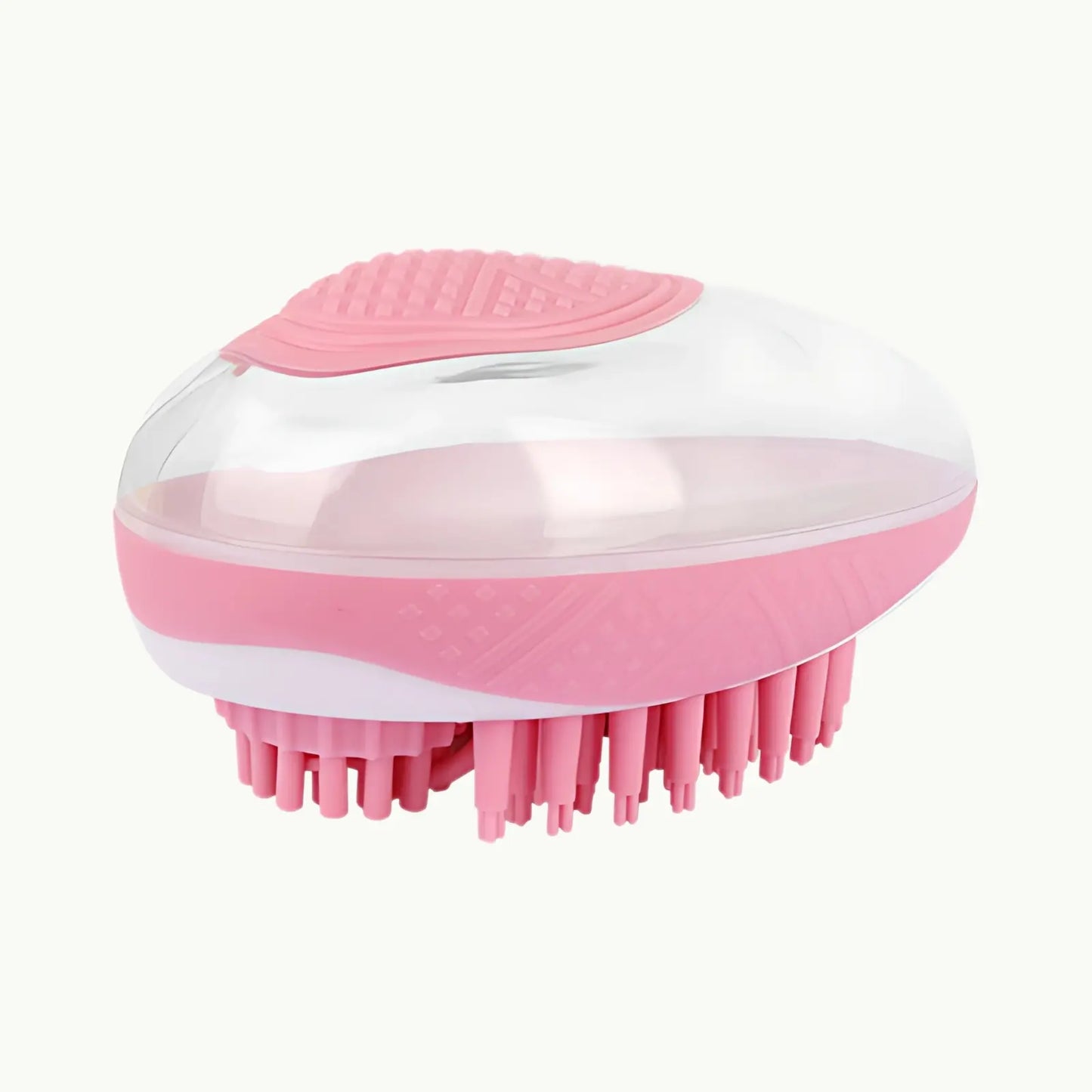 Pink LookPaw™ pet bath and grooming brush with non-slip hand grip