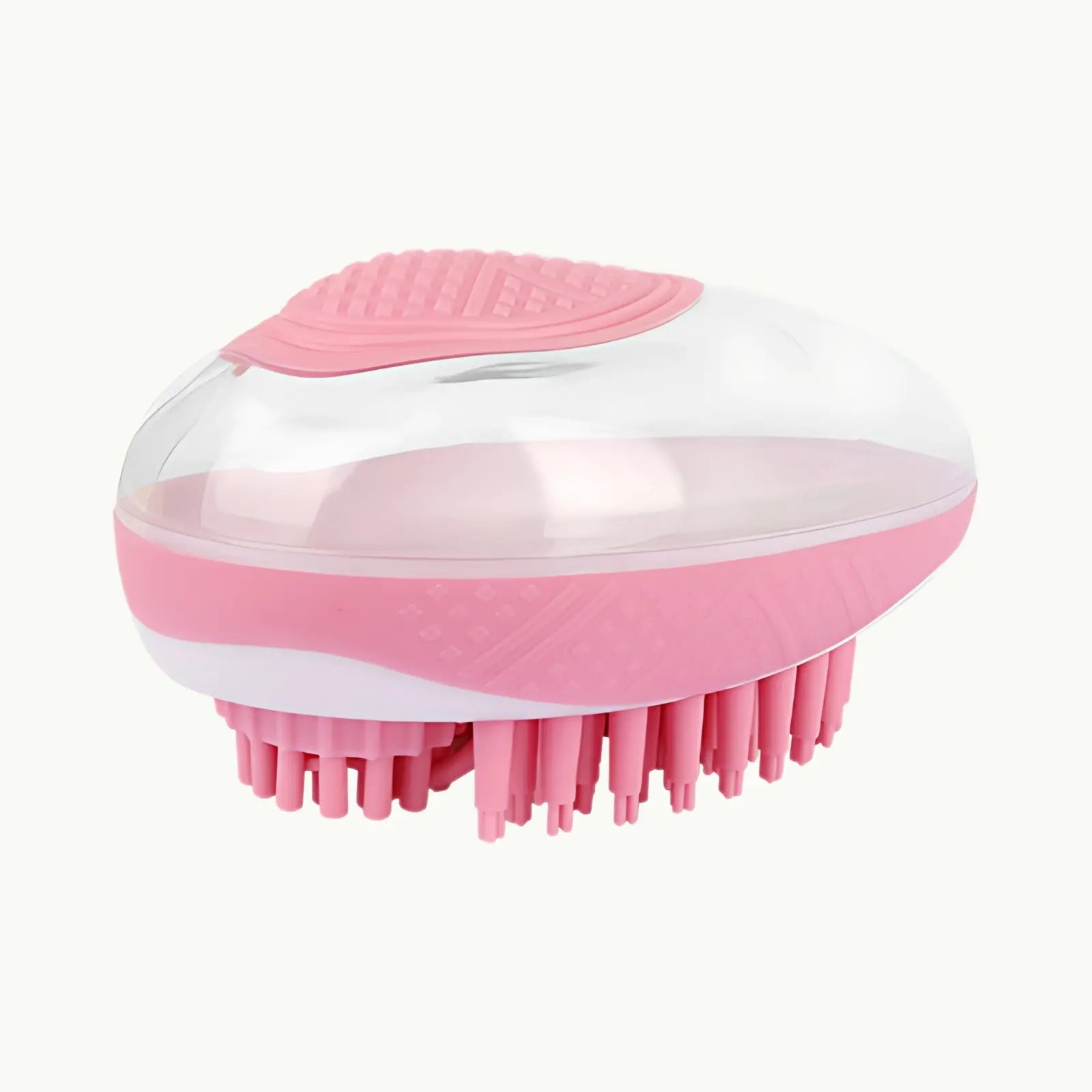 Pink LookPaw™ pet bath and grooming brush with non-slip hand grip