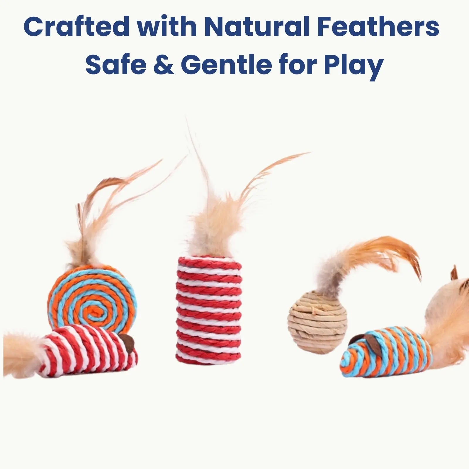 Natural feather cat toys safe and gentle for interactive play