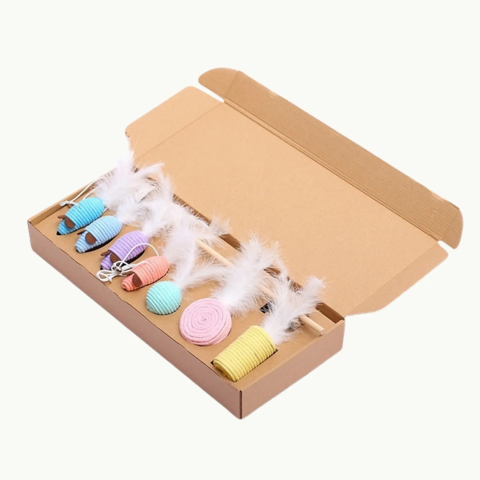 Solid color 7-piece cat toy set with safe feather cat toys