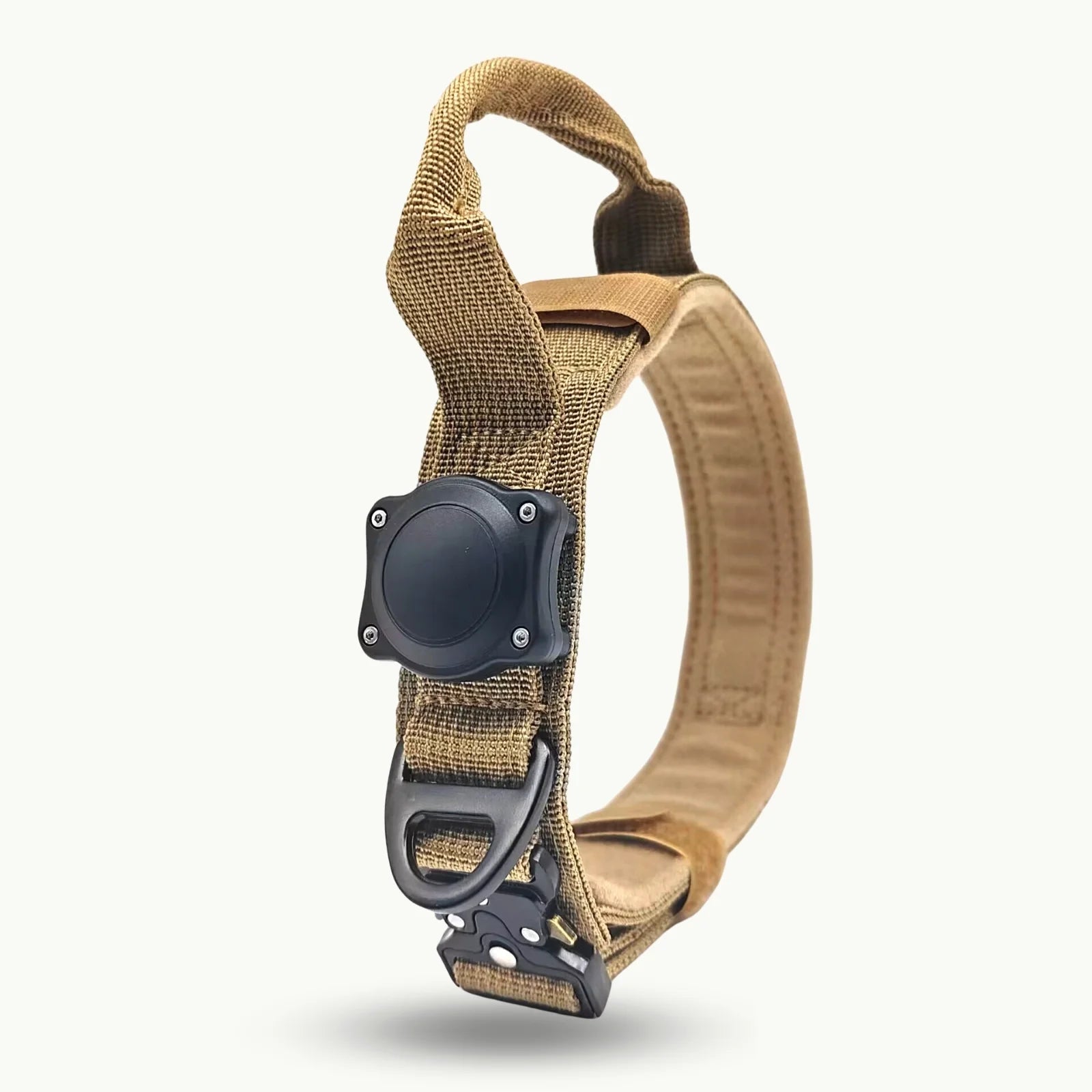 Desert Khaki TrailGuard GPS-ready tactical dog collar with sturdy buckle