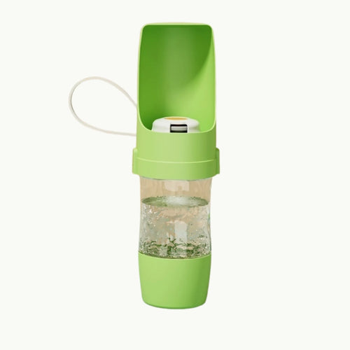 TravelSip pet water and food bottle in green with dual compartments