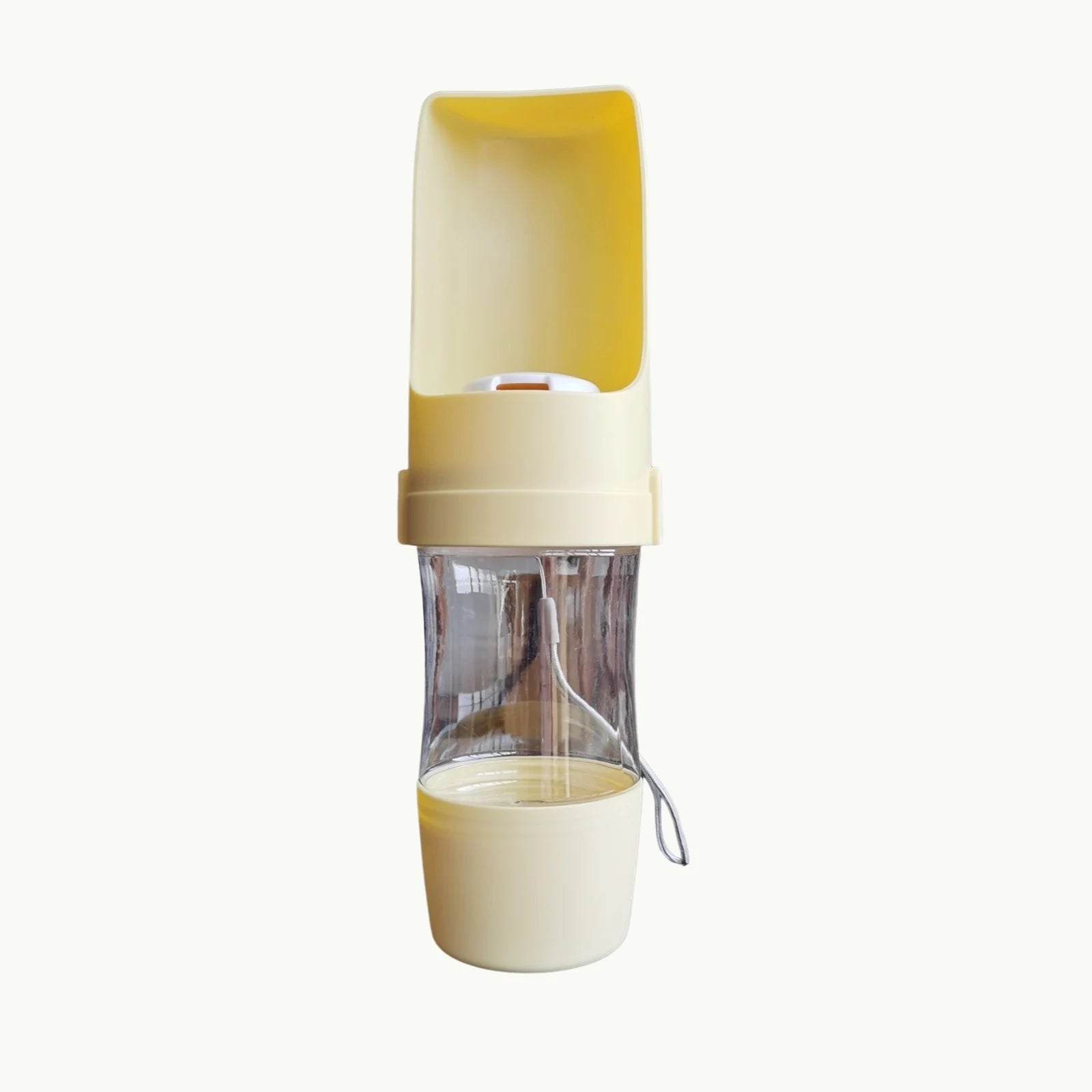 TravelSip yellow pet water bottle with detachable food bowl