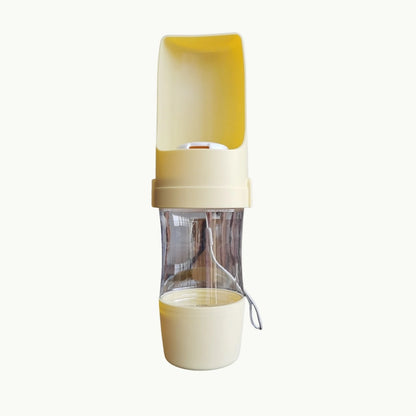TravelSip yellow pet water bottle with detachable food bowl