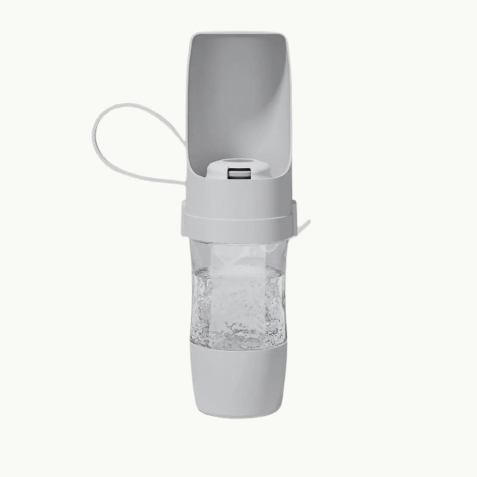 TravelSip grey pet water and food bottle for outdoor dogs and cats