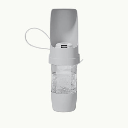 TravelSip grey pet water and food bottle for outdoor dogs and cats