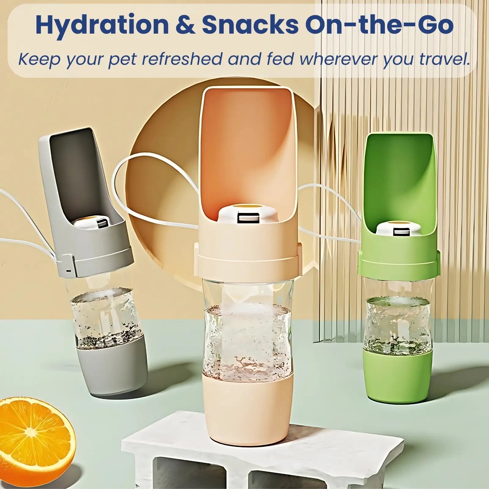 TravelSip pet bottles in black, beige and green for outdoor hydration