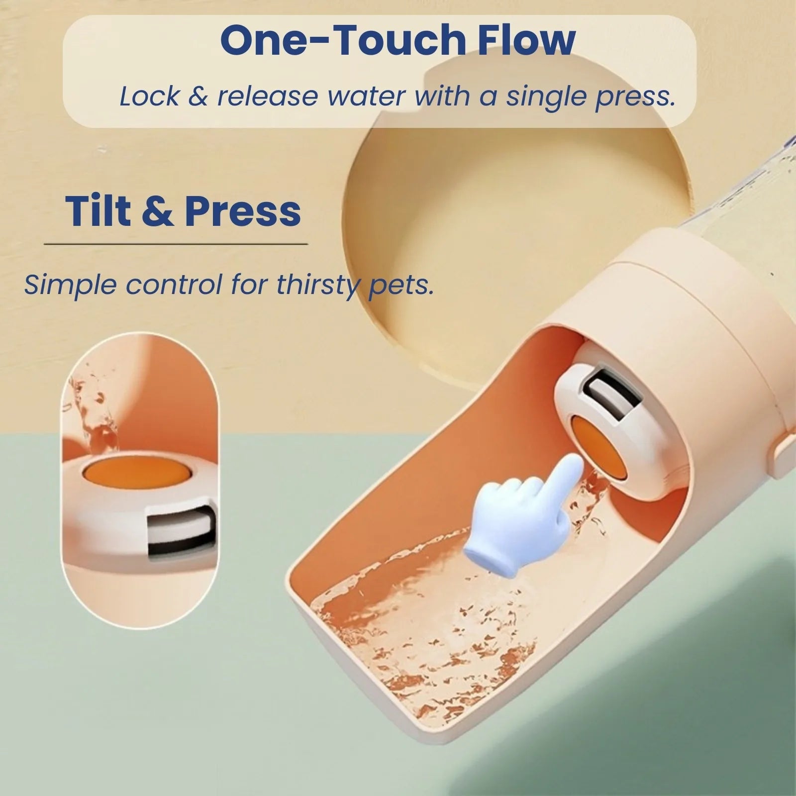 TravelSip pet water bottle with one-touch flow button