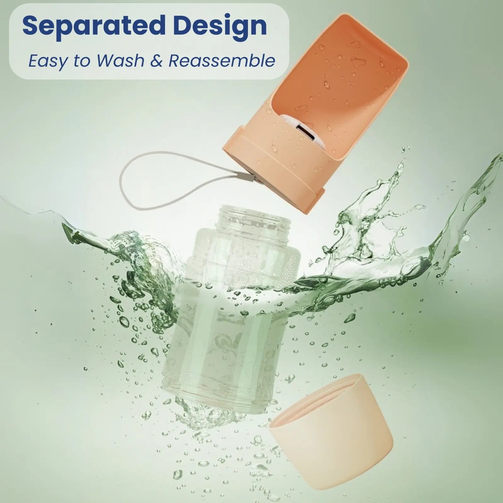 Separated design of TravelSip pet bottle for easy cleaning