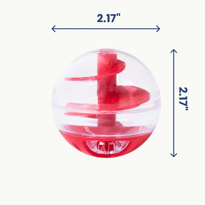 WhiskerMaze red cat toy ball with size dimensions in inches